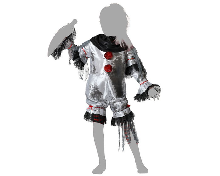 Disfraz Payasa Macabra - Déguisement Clown Macabre Gris avec Boutons Rouges pour Fille, Costume Halloween Enfant 7-9 Ans