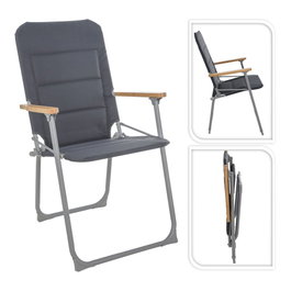 Redcliffs Chaise de camping pliante grise métal et bambou 52 x 55 x 92 cm