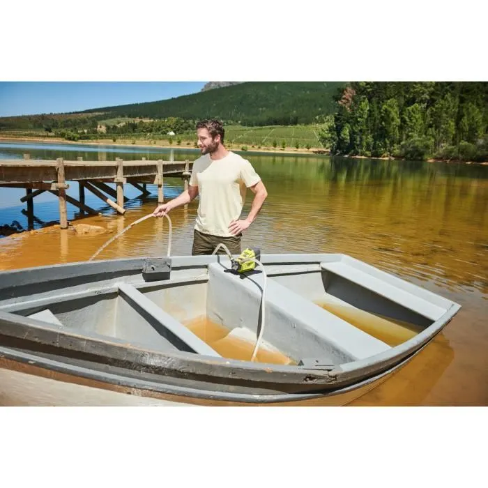 Ryobi Pompe de transfert 18V ONE+ R18TP-0 - Débit 1500 L/h, aspiration 2,5 m avec tuyau
