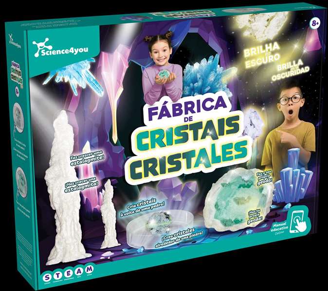 Science for you - Juego fábrica de cristales - Kit créatif de fabrication de cristaux luminescents et de stalagmites - 38x30x6 cm - Espagnol, Portugais
