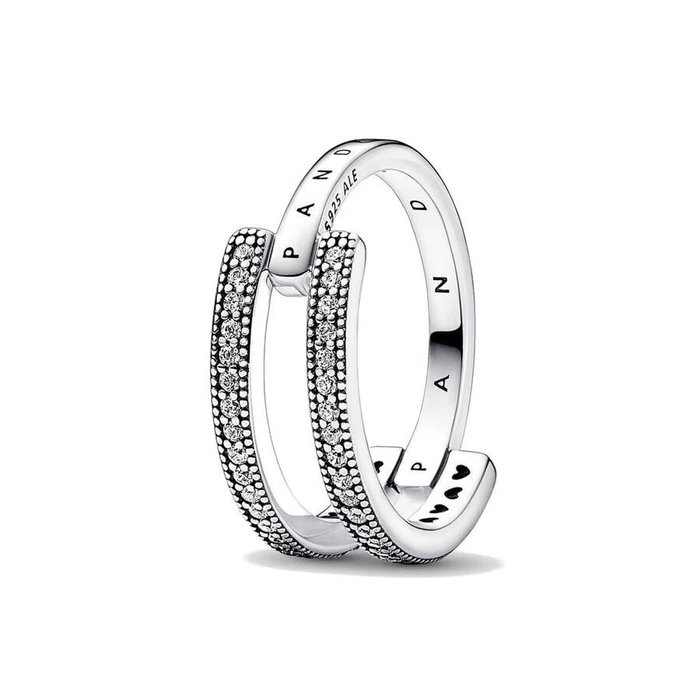 Bague Femme Pandora SIGNATURE LOGO & PAVE DOUBLE BAND - RING - SIZE 52 Bague Femme Pandora SIGNATURE LOGO & PAVE DOUBLE BAND - RING - SIZE 52