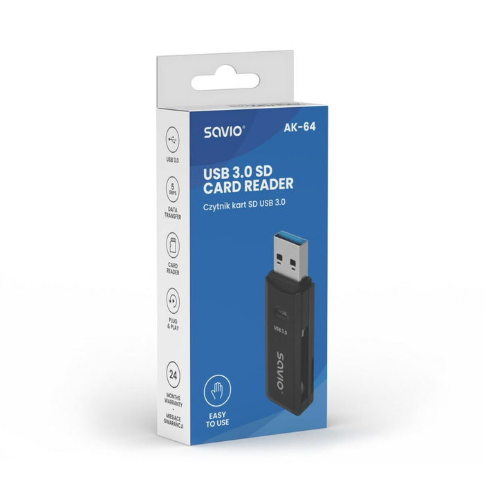 SAVIO AK-64 Lecteur de cartes mémoire USB 3.0, USB A, 5Gbps SAVIO AK-64 Lecteur de cartes mémoire USB 3.0, USB A, 5Gbps
