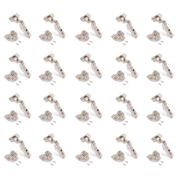 Emuca Lot de 20 charnières coudées X91 à fermeture amortie et embases euro, Hauteur 0, Acier, nickelé Emuca Lot de 20 charnières coudées X91 à fermeture amortie et embases euro, Hauteur 0, Acier, nickelé