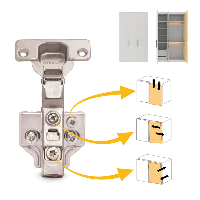 Emuca Lot de 20 charnières coudées X91 à fermeture amortie et embases euro, Hauteur 0, Acier, nickelé Emuca Lot de 20 charnières coudées X91 à fermeture amortie et embases euro, Hauteur 0, Acier, nickelé