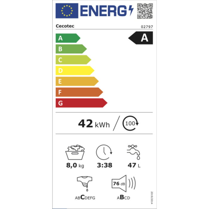 Cecotec Lave-linge 8 kg 1400 tr/min Bolero DressCode 8800 Inverter Acier inoxydable