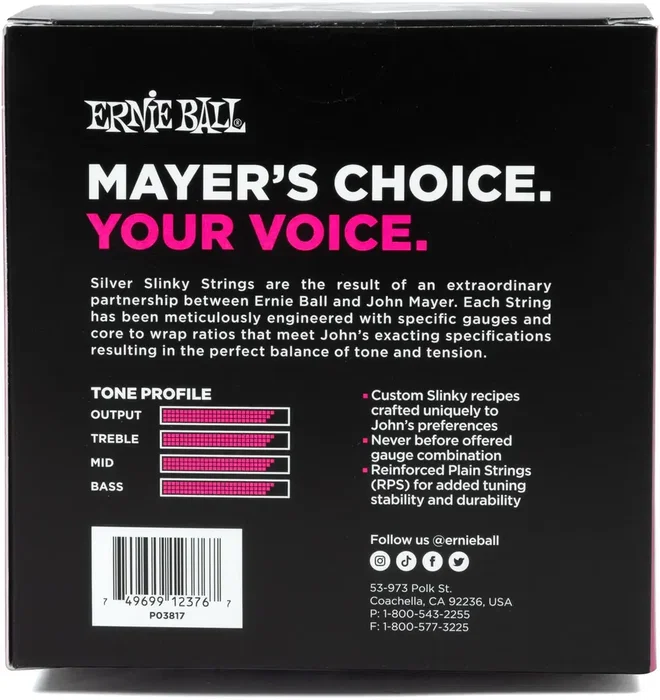ERNIE BALL Pack de 6 Jeux de Cordes Silver Slinky John Mayer Signature 10,5-47