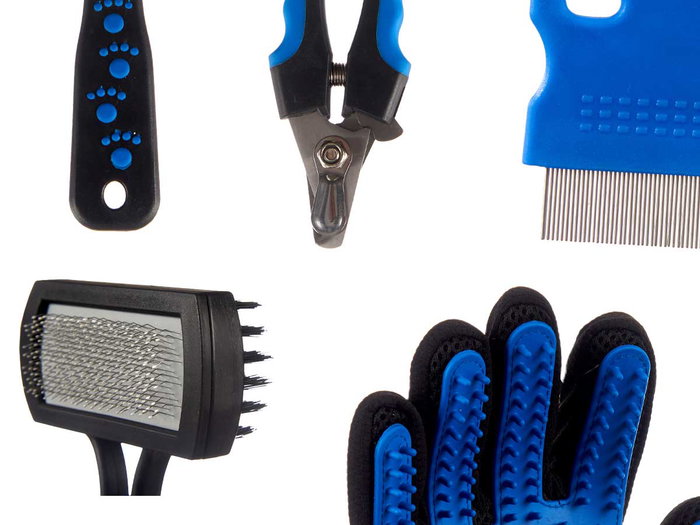 MASCOW Set de soins pour animaux 6 pièces Bleu-Noir