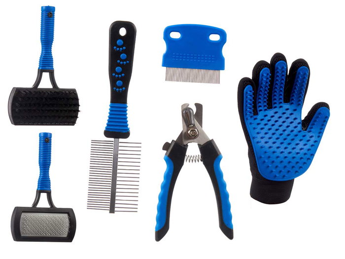 MASCOW Set de soins pour animaux 6 pièces Bleu-Noir