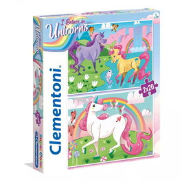 Clementoni Set Duo Supercolor Puzzle 'Je crois aux licornes' - 2 Puzzles de 20 pièces pour filles à partir de 3 ans