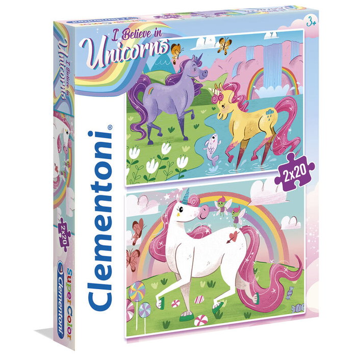 Clementoni Set Duo Supercolor Je crois aux licornes, 2 x 20 pièces