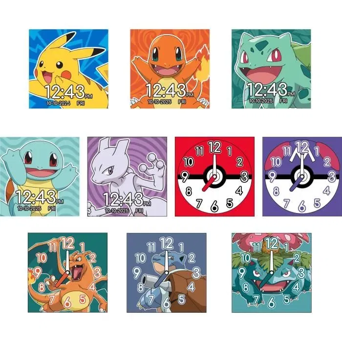 Kids Licensing Montre interactive Pokemon avec écran personnalisable, podomètre, calculatrice, enregistreur vocal et recharge USB - POK4260