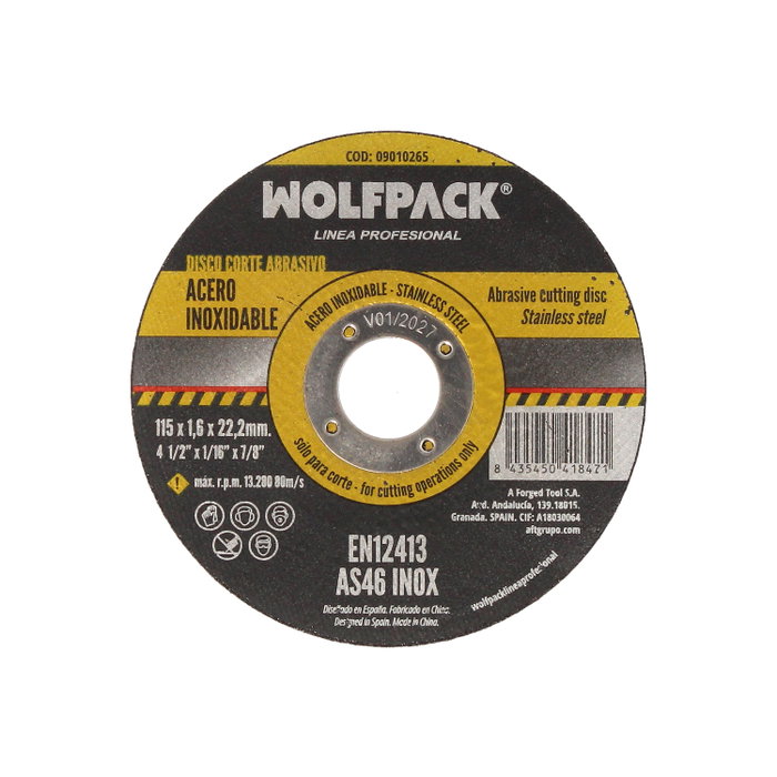 WOLFPACK LINEA PROFESIONAL Disque de coupe fine inox 115x1,6x22,2 mm WOLFPACK LINEA PROFESIONAL Disque de coupe fine inox 115x1,6x22,2 mm
