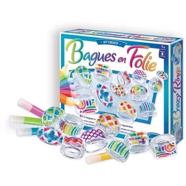 Sentosphere - Kit créatif Bijoux Bagues en Folies - 12 bagues transparentes à peindre - 10 couleurs de peinture - À partir de 7 ans