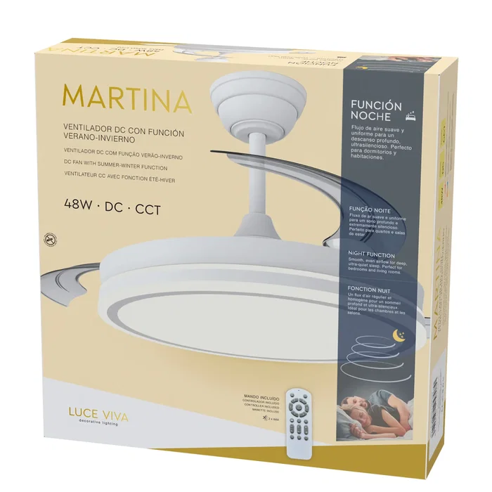 Martina - Ventilateur de plafond avec lumière LED intégrée, fonction été/hiver 48W Blanc, 3 pales, 5040 lm, CCT 3500-6500K, télécommande et temporisateur