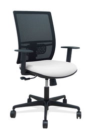Chaise Yunquera Synchro 4 positions tissu Blanc Maille Noir Base en nylon noir Accoudoir 1D Sans appui-tête Roulettes 65mm nylon