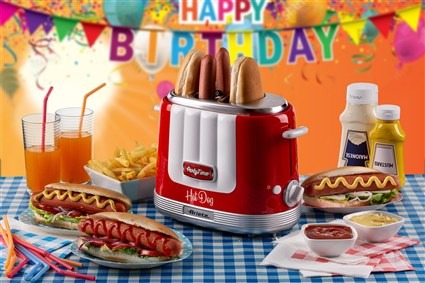 Ariete 206/00 - Machine à Hot-dogs Party Time Rouge - Compacte, rapide, avec chauffage 2 pains et 5 niveaux de cuisson pour salchichas Frankfurt