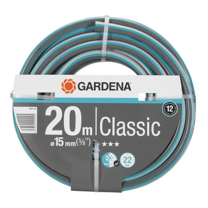 Gardena - Tuyau d'arrosage Classic - 20 m - Ø15 mm - Haute résistance pression 22 bar - Résistant au gel et aux UV - Garantie 12 ans