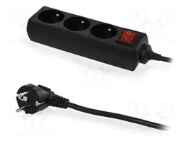 PLASTROL Rallonge réseau H05VV5-F 3G1mm2 1,5m noire avec interrupteur