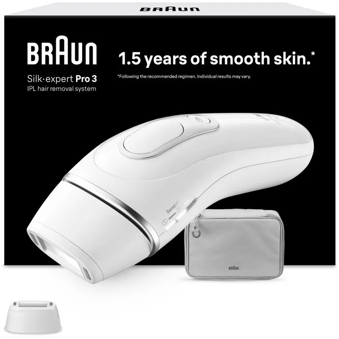 Braun - Épilateur lumière pulsée IPL Silk·expert Pro 3 - Modèle PL3020 - 300 000 flashs - Couleur blanc et argent