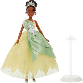 Mattel Muñeca Tiana - Poupée de Collection Disney 100e Anniversaire Hlx61 - Robe Verte Luxueuse avec Satin et Motif de Lys - Boîtier d'Exposition