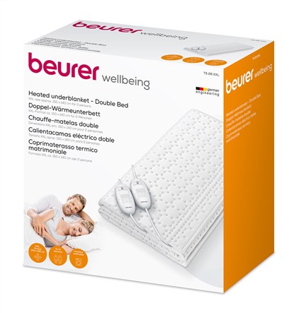 Beurer TS-26 XXL (317.16) Couverture chauffante électrique double, 3 niveaux de température, système de sécurité BSS, câbles amovibles