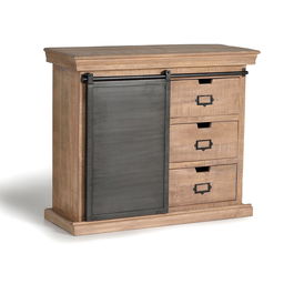 GINER Y COLOMER Commode Industrielle 3 Tiroirs en Bois de Mango et Métal Gris Naturel 85x100x40 cm