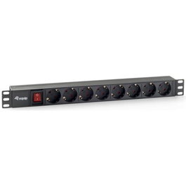Equip Barre de Prise Rack 19" 1U Horizontal 8 Prises DIN49440 Noir 1.8m