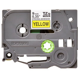Brother TZeS621 Ruban Laminé Adhésif Super Fort 9mm x 8m Noir sur Jaune pour Étiqueteuse