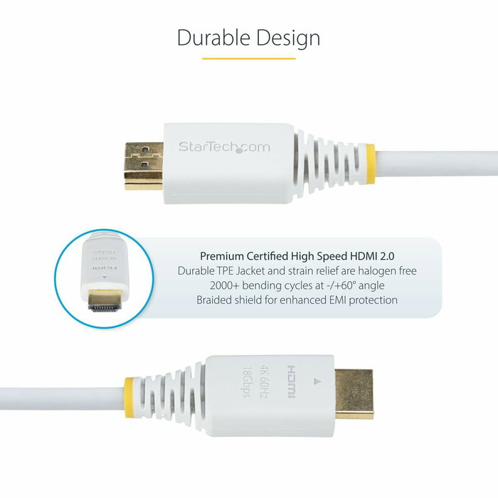 Câble USB Startech HDMI2-CABLE-4K60-10W Blanc 3 m Câble USB Startech HDMI2-CABLE-4K60-10W Blanc 3 m