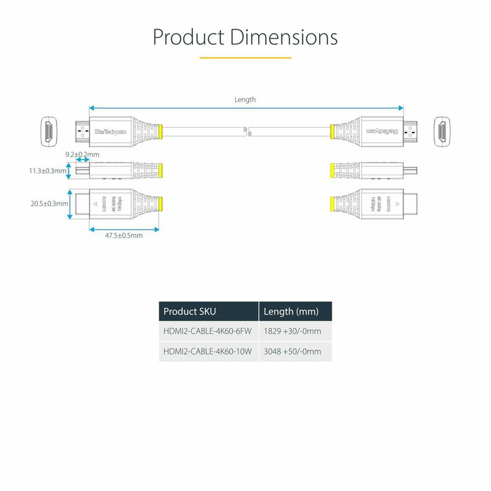 Câble USB Startech HDMI2-CABLE-4K60-10W Blanc 3 m Câble USB Startech HDMI2-CABLE-4K60-10W Blanc 3 m