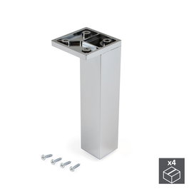 Emuca Lot de 4 pieds pour meubles Smartfeet, coin, réglable 140-150mm, Plastique, Chromé