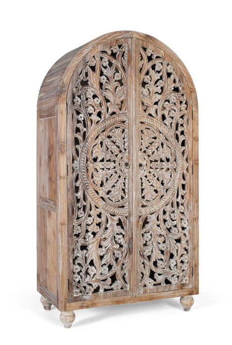 GINER Y COLOMER Armoire en teck sculptée blanc lavé GINER Y COLOMER Armoire en teck sculptée blanc lavé
