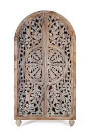 GINER Y COLOMER Armoire en teck sculptée blanc lavé
