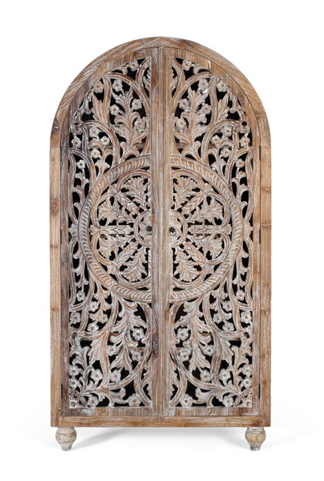 GINER Y COLOMER Armoire en teck sculptée blanc lavé GINER Y COLOMER Armoire en teck sculptée blanc lavé