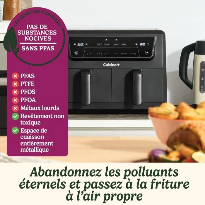 Cuisinart Airfryer AFD10OBLE - Friteuse sans huile 10.4L, double cuve, Noir, 2400W, cuisson Air Advantage, 6 modes, maintien au chaud