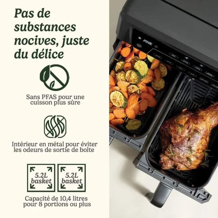 Cuisinart Airfryer AFD10OBLE - Friteuse sans huile 10.4L, double cuve, Noir, 2400W, cuisson Air Advantage, 6 modes, maintien au chaud