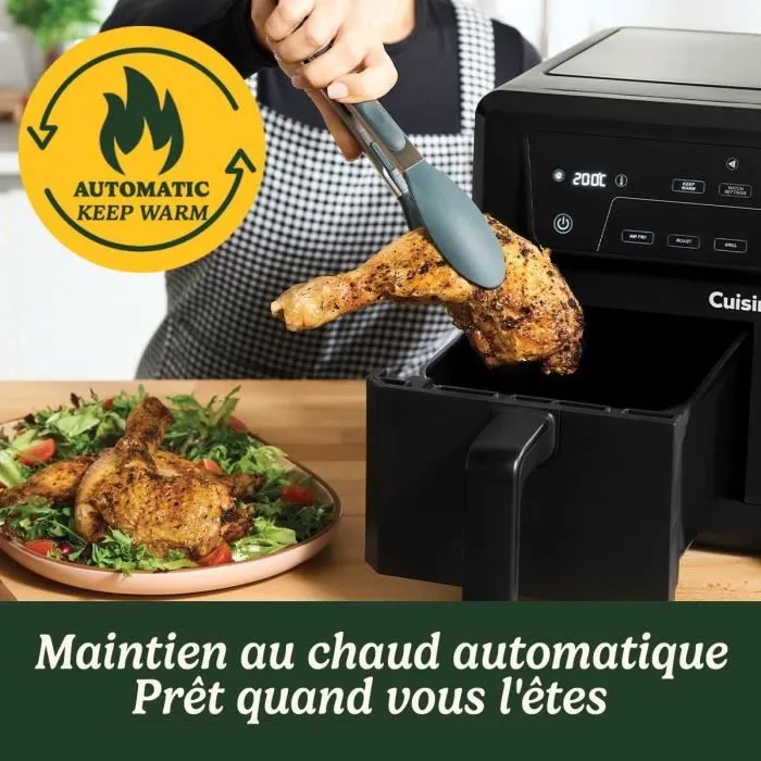 Cuisinart Airfryer AFD10OBLE - Friteuse sans huile 10.4L, double cuve, Noir, 2400W, cuisson Air Advantage, 6 modes, maintien au chaud