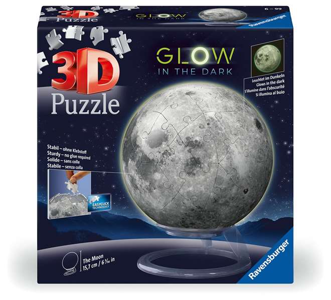 Ravensburger Puzzle 3D 72 pièces lune phosphorescente hauteur 15,7 cm Ravensburger Puzzle 3D 72 pièces lune phosphorescente hauteur 15,7 cm