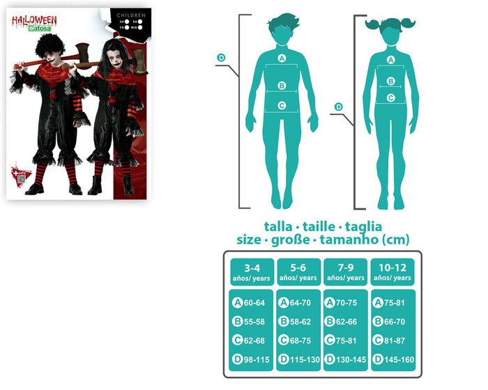 Déguisement de clown noir avec pois pour enfant garçon ou fille 10-12 ans, thème Halloween, unisexe, en polyester Déguisement de clown noir avec pois pour enfant garçon ou fille 10-12 ans, thème Halloween, unisexe, en polyester