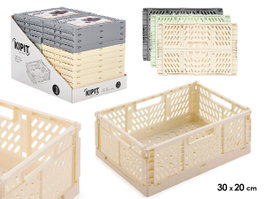 Kipit Boîte pliable en plastique 30x20 cm assortie couleurs beige, gris, vert 7 L (Set de 24)