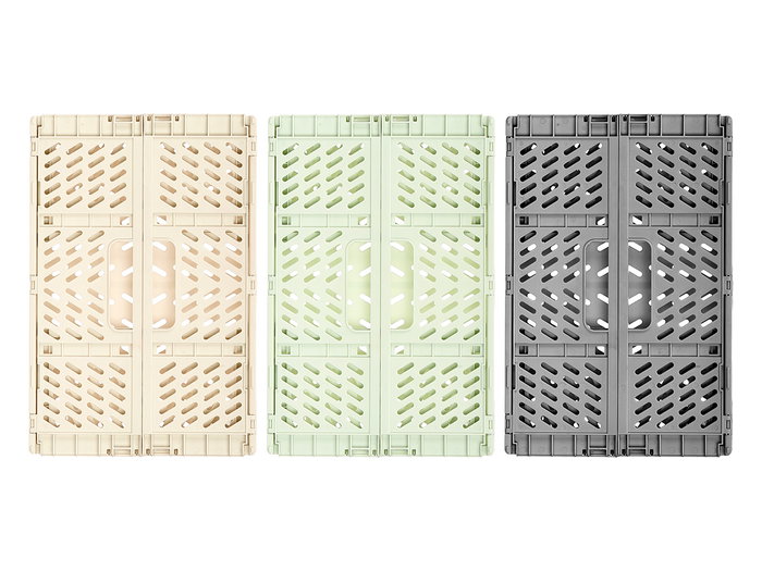 Kipit Boîte pliable en plastique 30x20 cm assortie couleurs beige, gris, vert 7 L (Set de 24)