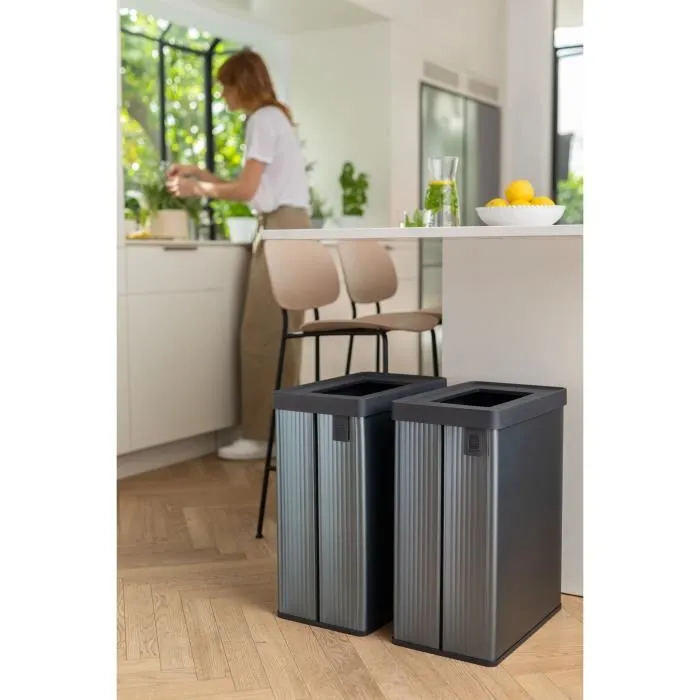 Curver Poubelle de Tri Verto 54 Litres - Gris Perle - Gestion des Déchets pour Cuisine