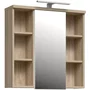 Forte - Armoire de salle de bain avec miroir LED - Éclairage intégré, 6 niches et tablette - Suspension - Décor chêne - Dimensions : 68.6 x 20 x 68 cm