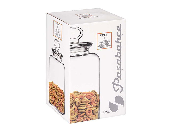 Pasabahce Tarro Kitchen 2640 ml en verre transparent avec couvercle silicone 14 x 25,5 x 14 cm (Set de 6)