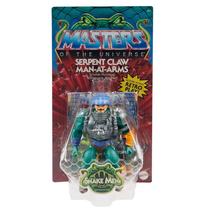 Mattel Masters of the Universe - Figurine Motu Man-At-Arms Serpent Claw (14 cm, plus de 16 points d'articulation) avec accessoire et mini-comic