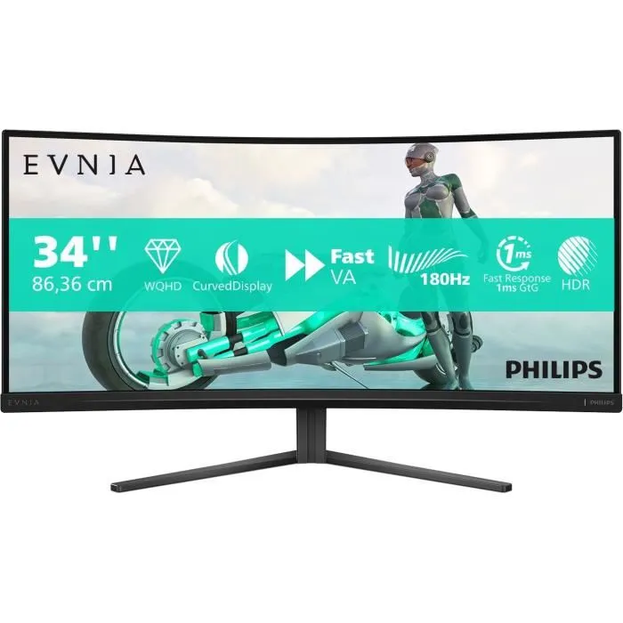 Philips 34M2C3500L/00 - Écran PC Gamer Incurvé 34" WQHD (3440x1440) - Dalle Fast VA, 180 Hz, 1 ms, HDR - Moniteur Gaming Philips 34M2C3500L/00 - Écran PC Gamer Incurvé 34" WQHD (3440x1440) - Dalle Fast VA, 180 Hz, 1 ms, HDR - Moniteur Gaming
