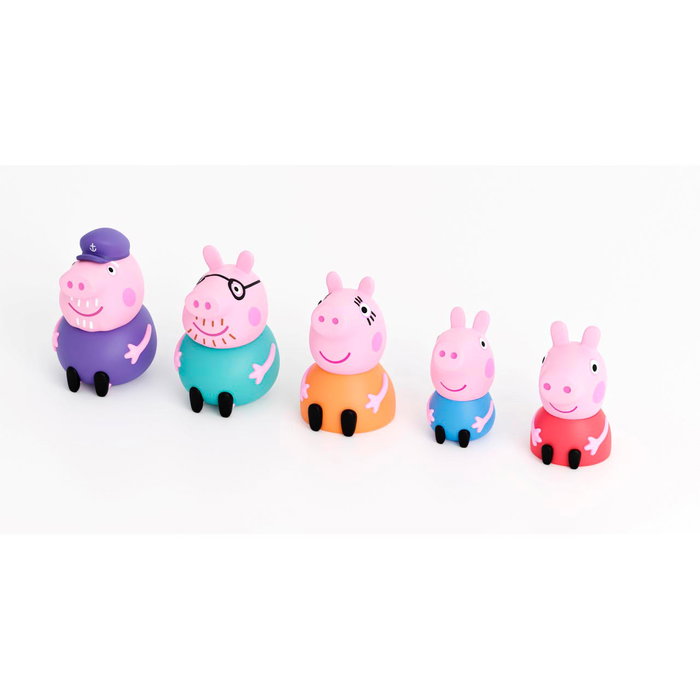 DEQUBE Peppa Pig Lot de 5 Marionnettes à Doigts en Caoutchouc pour le Bain - Personnages Famille - Jouet Bébé +12 Mois