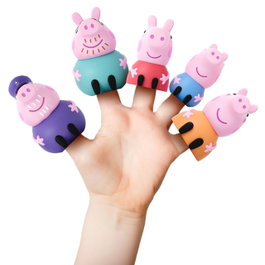 DEQUBE Peppa Pig Lot de 5 Marionnettes à Doigts en Caoutchouc pour le Bain - Personnages Famille - Jouet Bébé +12 Mois
