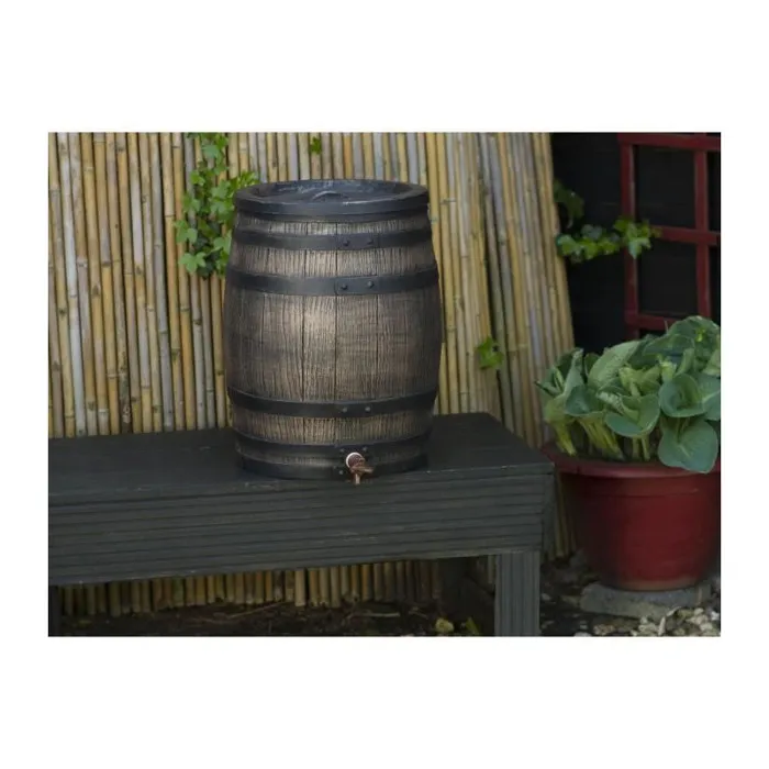 Nature - Récupérateur d'eau de pluie design baril bois - 120 litres - Dimensions 50.5x66 cm - Marron - Polyéthylène anti-UV avec robinet