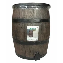 Nature - Récupérateur d'eau de pluie design baril bois - 120 litres - Dimensions 50.5x66 cm - Marron - Polyéthylène anti-UV avec robinet